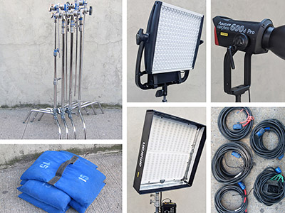 Picture of LED 3-Light Kit and stands + extension cords + sand bags Package = $239